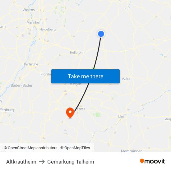 Altkrautheim to Gemarkung Talheim map