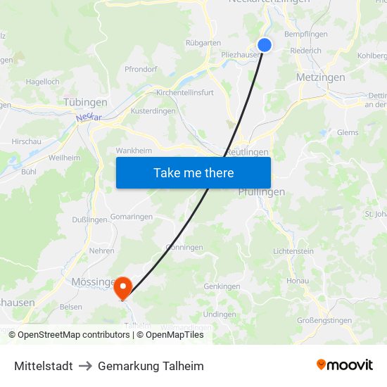 Mittelstadt to Gemarkung Talheim map