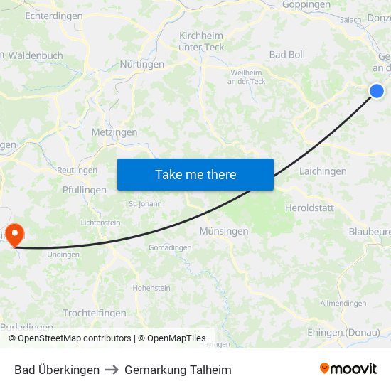 Bad Überkingen to Gemarkung Talheim map