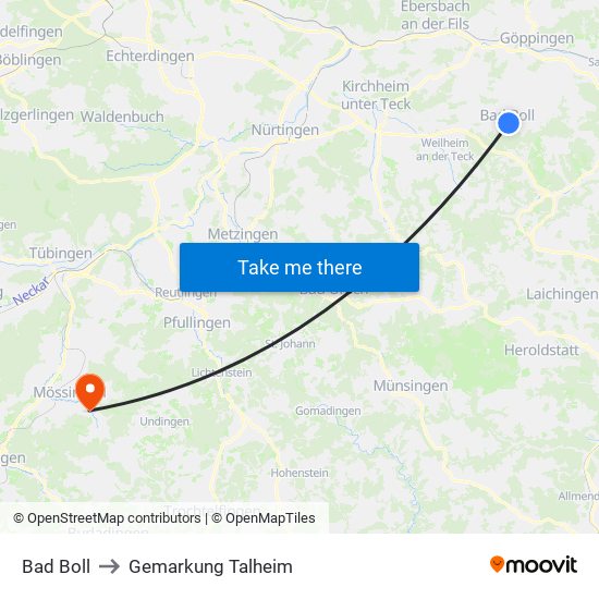 Bad Boll to Gemarkung Talheim map