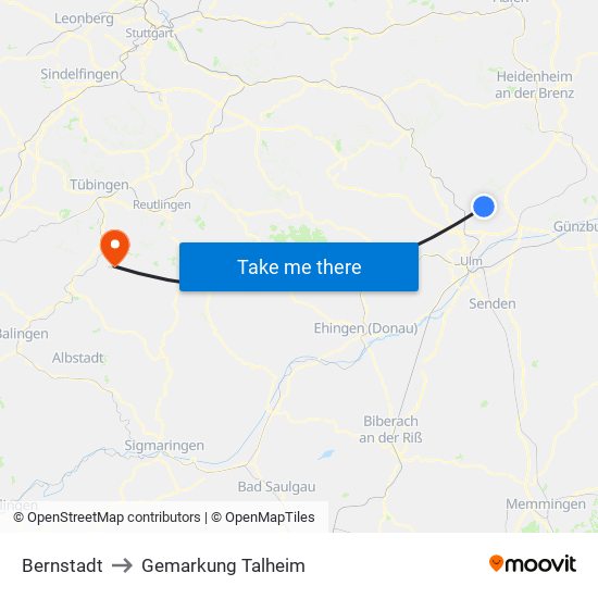 Bernstadt to Gemarkung Talheim map