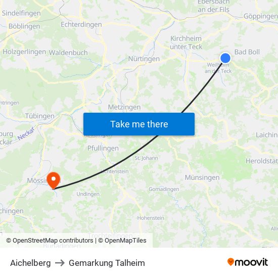 Aichelberg to Gemarkung Talheim map