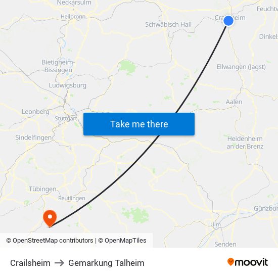 Crailsheim to Gemarkung Talheim map