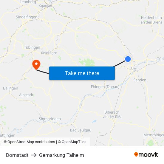 Dornstadt to Gemarkung Talheim map