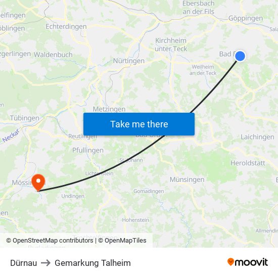 Dürnau to Gemarkung Talheim map