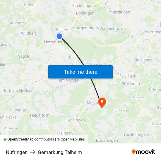 Nufringen to Gemarkung Talheim map