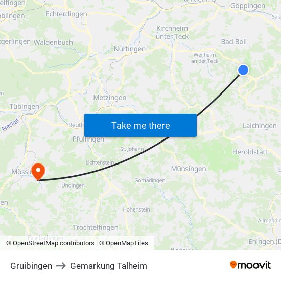 Gruibingen to Gemarkung Talheim map