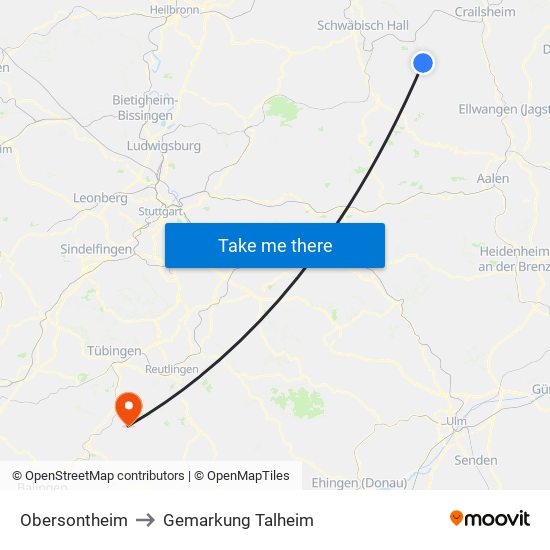 Obersontheim to Gemarkung Talheim map