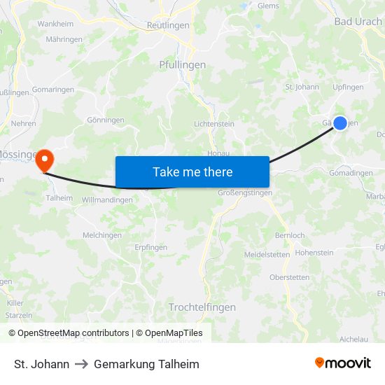 St. Johann to Gemarkung Talheim map