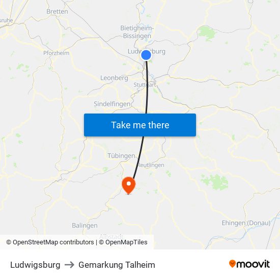 Ludwigsburg to Gemarkung Talheim map