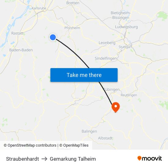 Straubenhardt to Gemarkung Talheim map