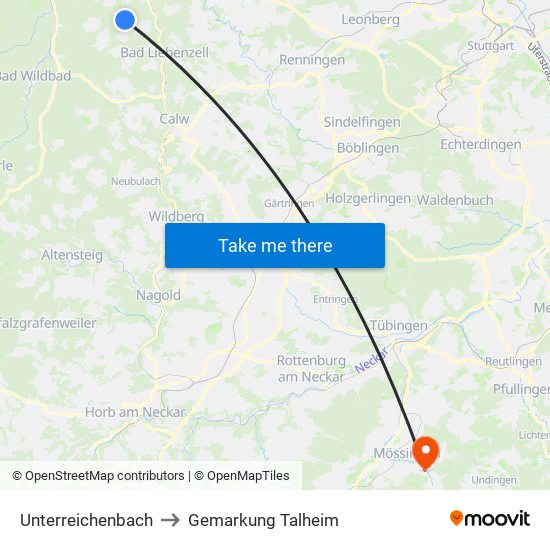 Unterreichenbach to Gemarkung Talheim map