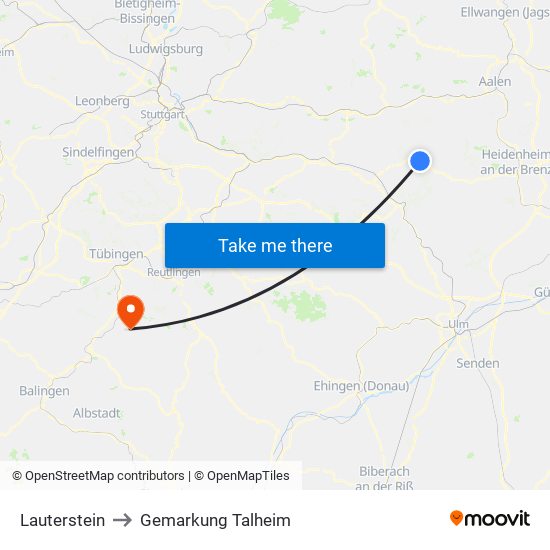 Lauterstein to Gemarkung Talheim map
