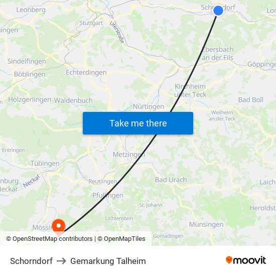 Schorndorf to Gemarkung Talheim map