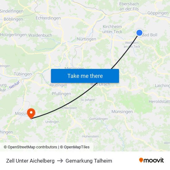 Zell Unter Aichelberg to Gemarkung Talheim map