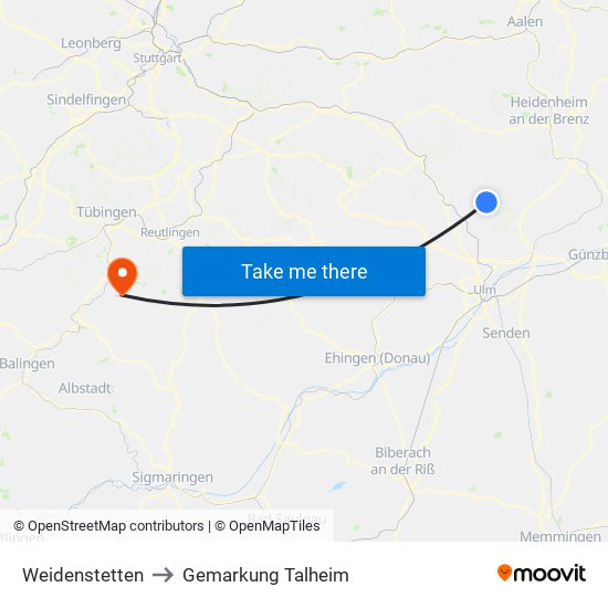 Weidenstetten to Gemarkung Talheim map