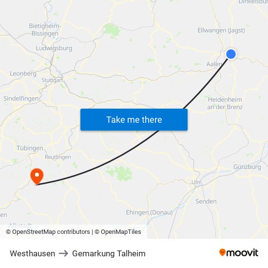 Westhausen to Gemarkung Talheim map