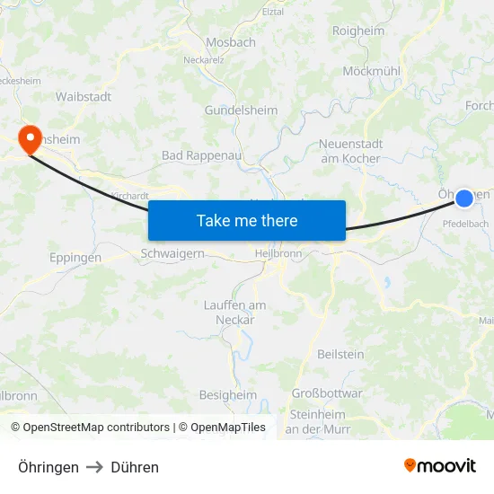 Öhringen to Dühren map
