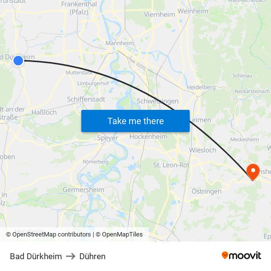Bad Dürkheim to Dühren map