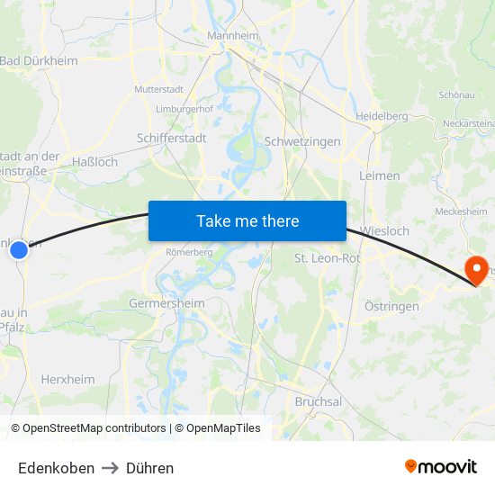 Edenkoben to Dühren map
