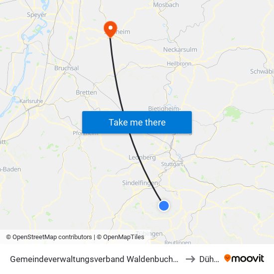 Gemeindeverwaltungsverband Waldenbuch/Steinenbronn to Dühren map
