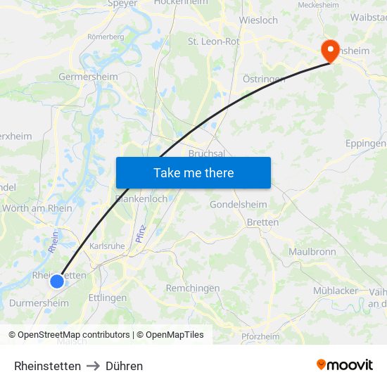 Rheinstetten to Dühren map