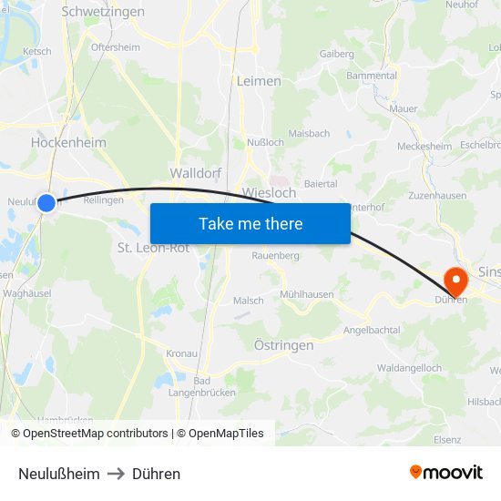 Neulußheim to Dühren map