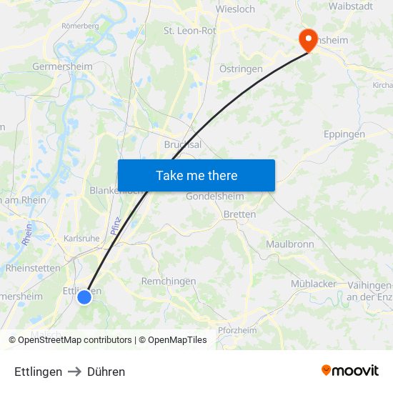 Ettlingen to Dühren map