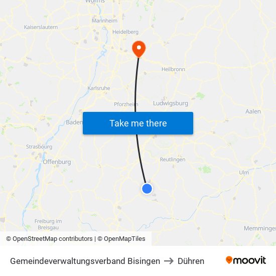 Gemeindeverwaltungsverband Bisingen to Dühren map