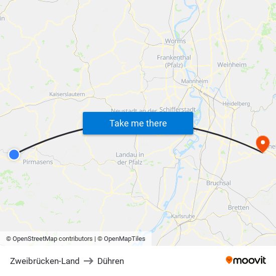 Zweibrücken-Land to Dühren map