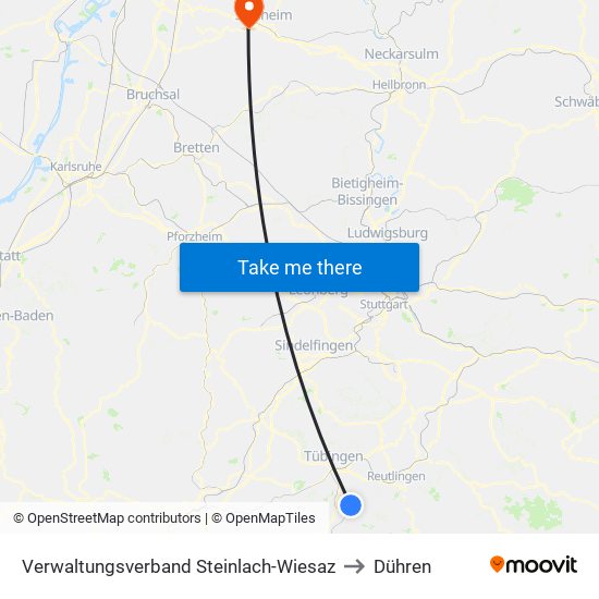 Verwaltungsverband Steinlach-Wiesaz to Dühren map