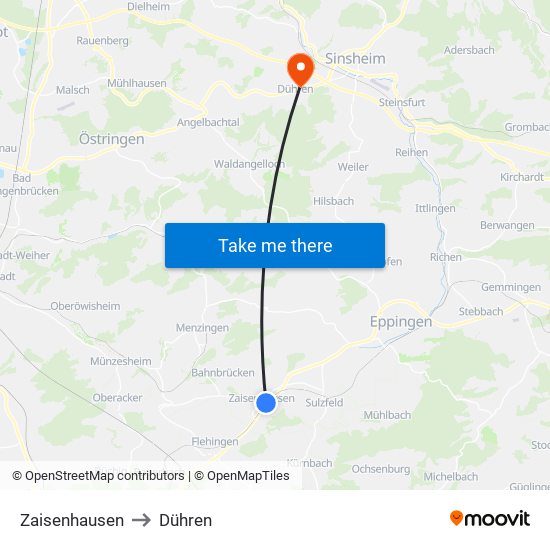 Zaisenhausen to Dühren map