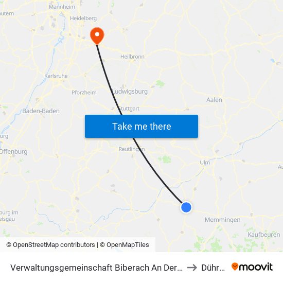 Verwaltungsgemeinschaft Biberach An Der Riß to Dühren map