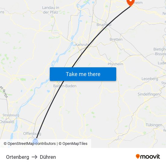 Ortenberg to Dühren map