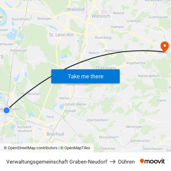 Verwaltungsgemeinschaft Graben-Neudorf to Dühren map