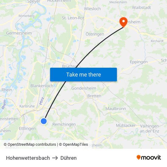 Hohenwettersbach to Dühren map