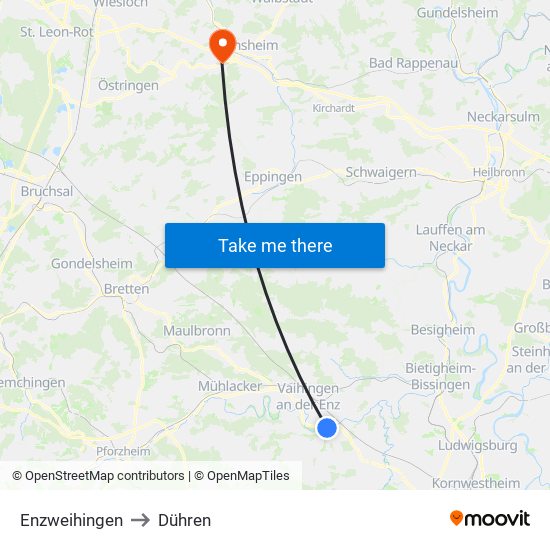 Enzweihingen to Dühren map