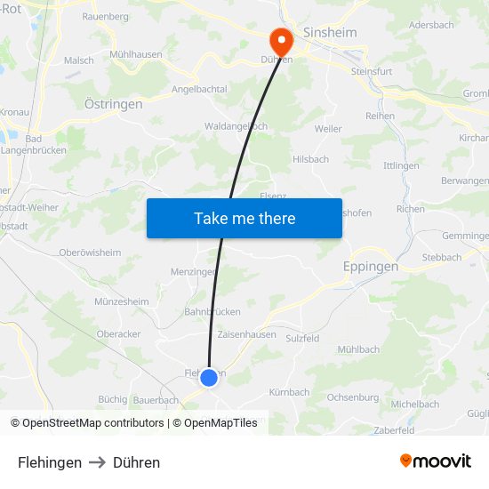 Flehingen to Dühren map
