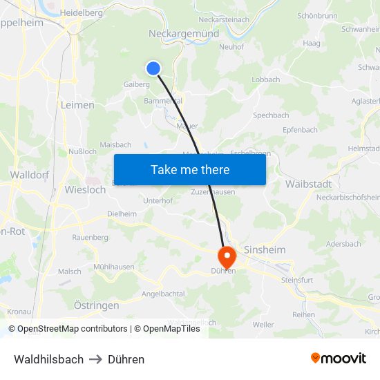 Waldhilsbach to Dühren map