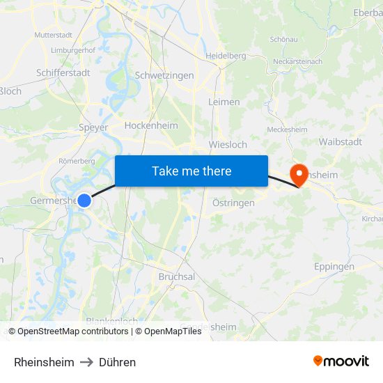 Rheinsheim to Dühren map