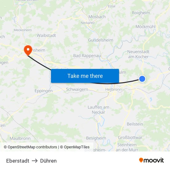 Eberstadt to Dühren map