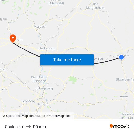 Crailsheim to Dühren map