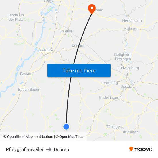 Pfalzgrafenweiler to Dühren map