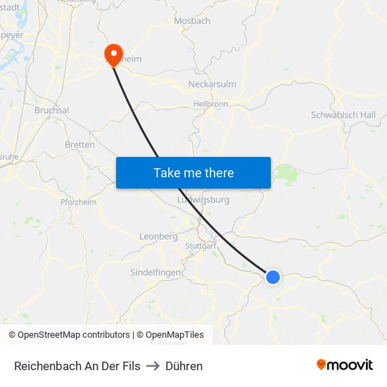 Reichenbach An Der Fils to Dühren map