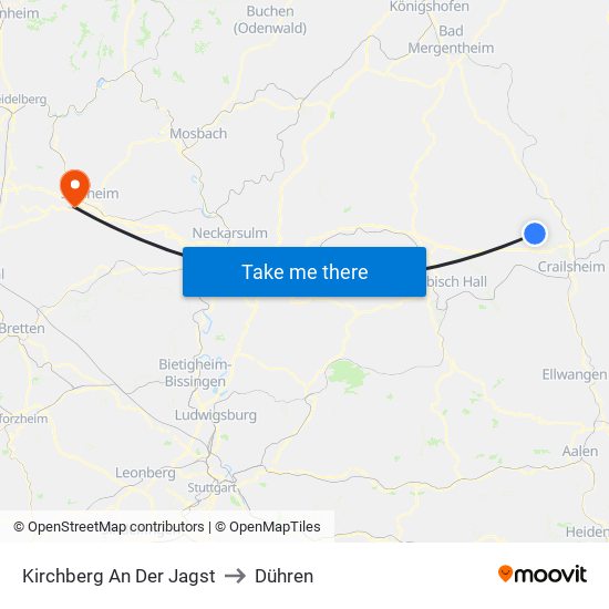 Kirchberg An Der Jagst to Dühren map