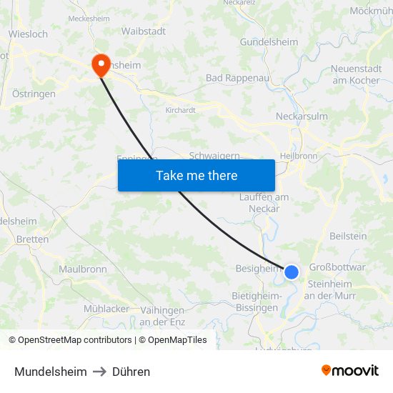 Mundelsheim to Dühren map