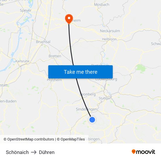 Schönaich to Dühren map