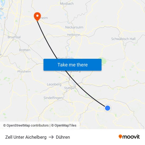 Zell Unter Aichelberg to Dühren map