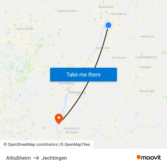 Altlußheim to Jechtingen map