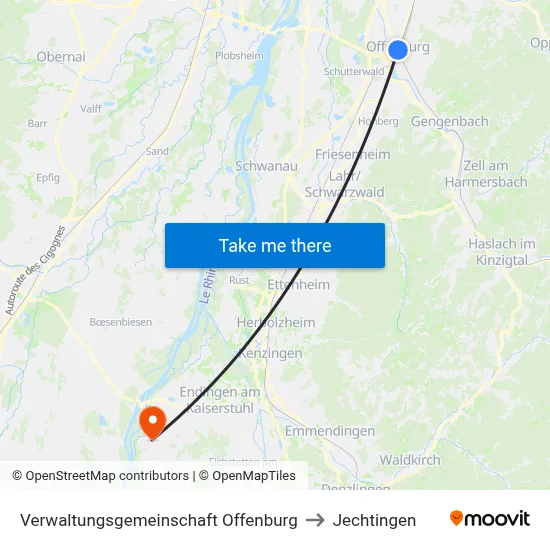 Verwaltungsgemeinschaft Offenburg to Jechtingen map